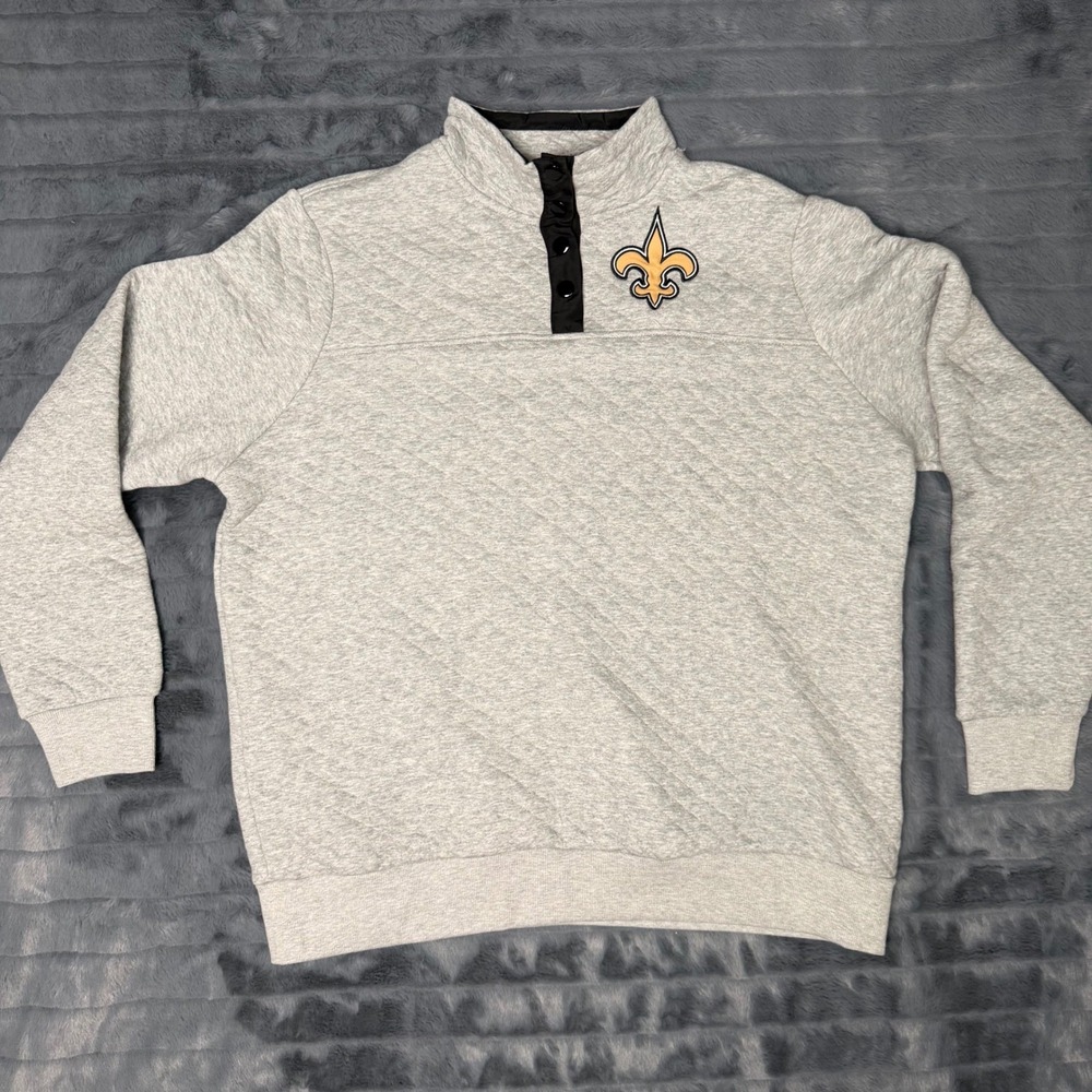 NFL Team Apparel New Orleans Saints Quilted Snap Pullover Gray Women XXL 6338